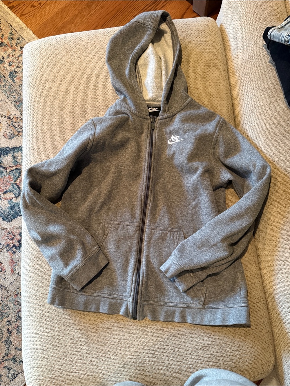 Nike Grey Full-Zip Kids Hoodie with White Logo